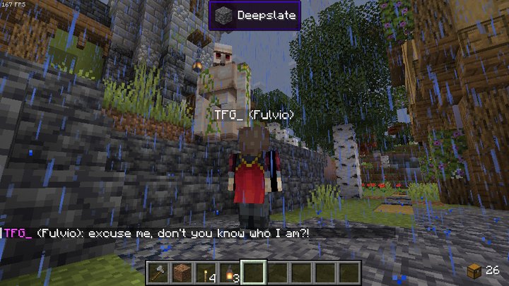 Screenshot of Fulvio, whose Minecraft username is TFG_, but with his name visible as a suffix on his player name tag and in chat