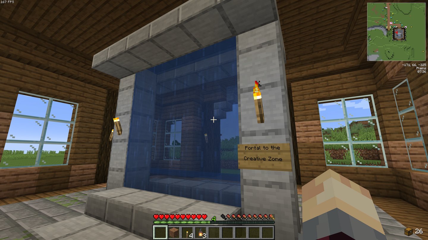 The portal to the Creative Zone, found at the survival spawn area (-170, -320)