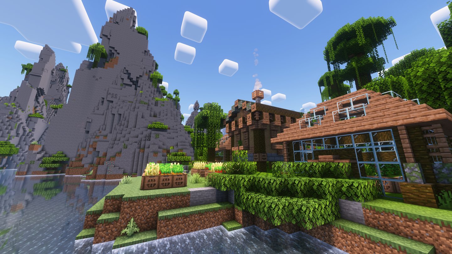 A greenhouse in a jungle mountains biome